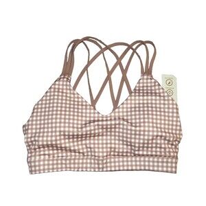LA+Image Cute Gingham Padded Strappy Back Sports Bra Size Large